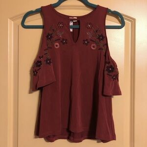 Women's XS Alya Francesca’s Cold-Shoulder Top with Floral Embroidery